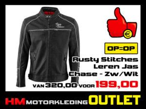Leren Motorjas Rusty Stitches Chase Zwart-Wit - MEN