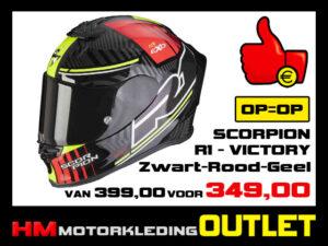 Motorhelm Scorpion R1 Victory - Zwart-Rood-Geel - S-56