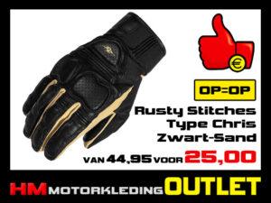 Motorhandschoen Rusty Stitches Chris - Zwart-Sand