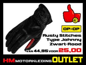 Motorhandschoen Rusty Stitches Johnny - Zwart-Rood