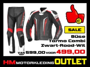 Leren motorpak Buse Tormo Combi Zwart-Wit-Rood - MEN